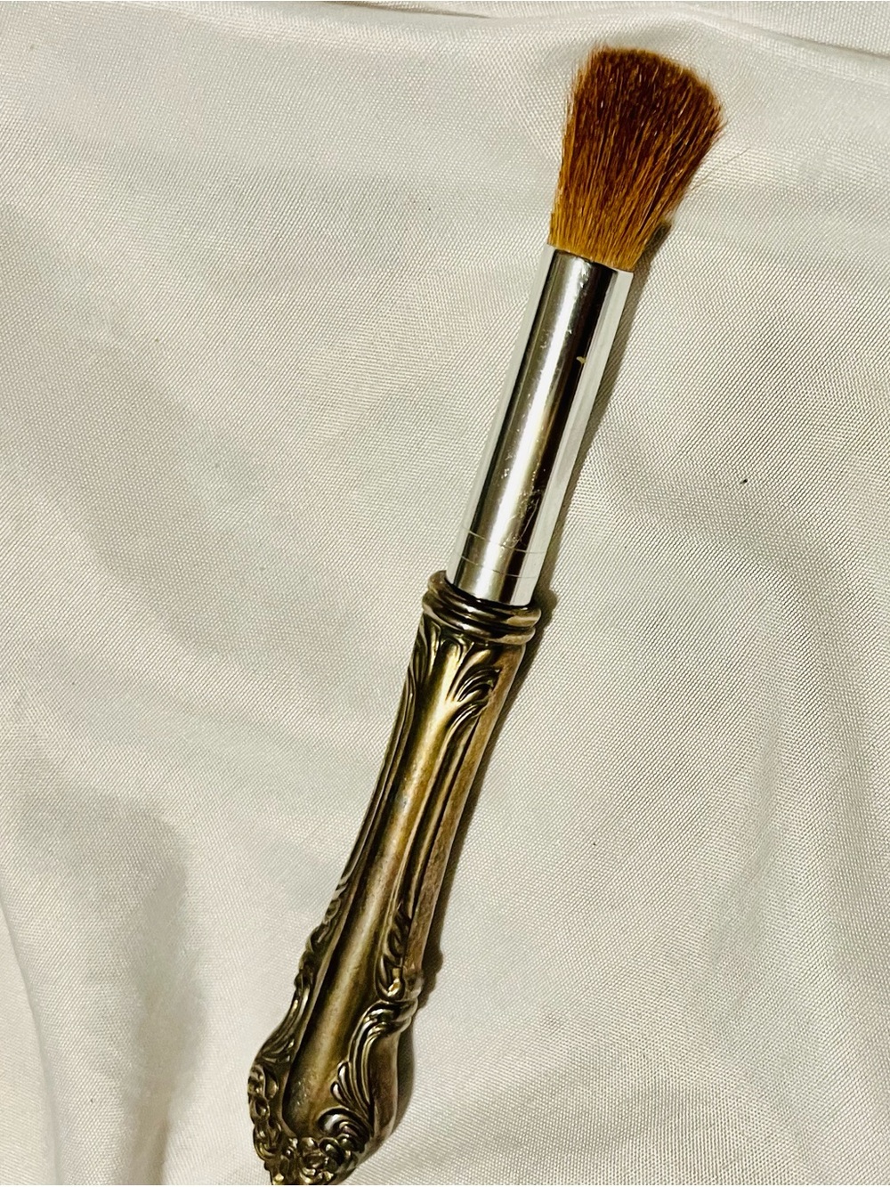 Vintage Ornate Silver in tone Makeup Brush with Decorative Handle
